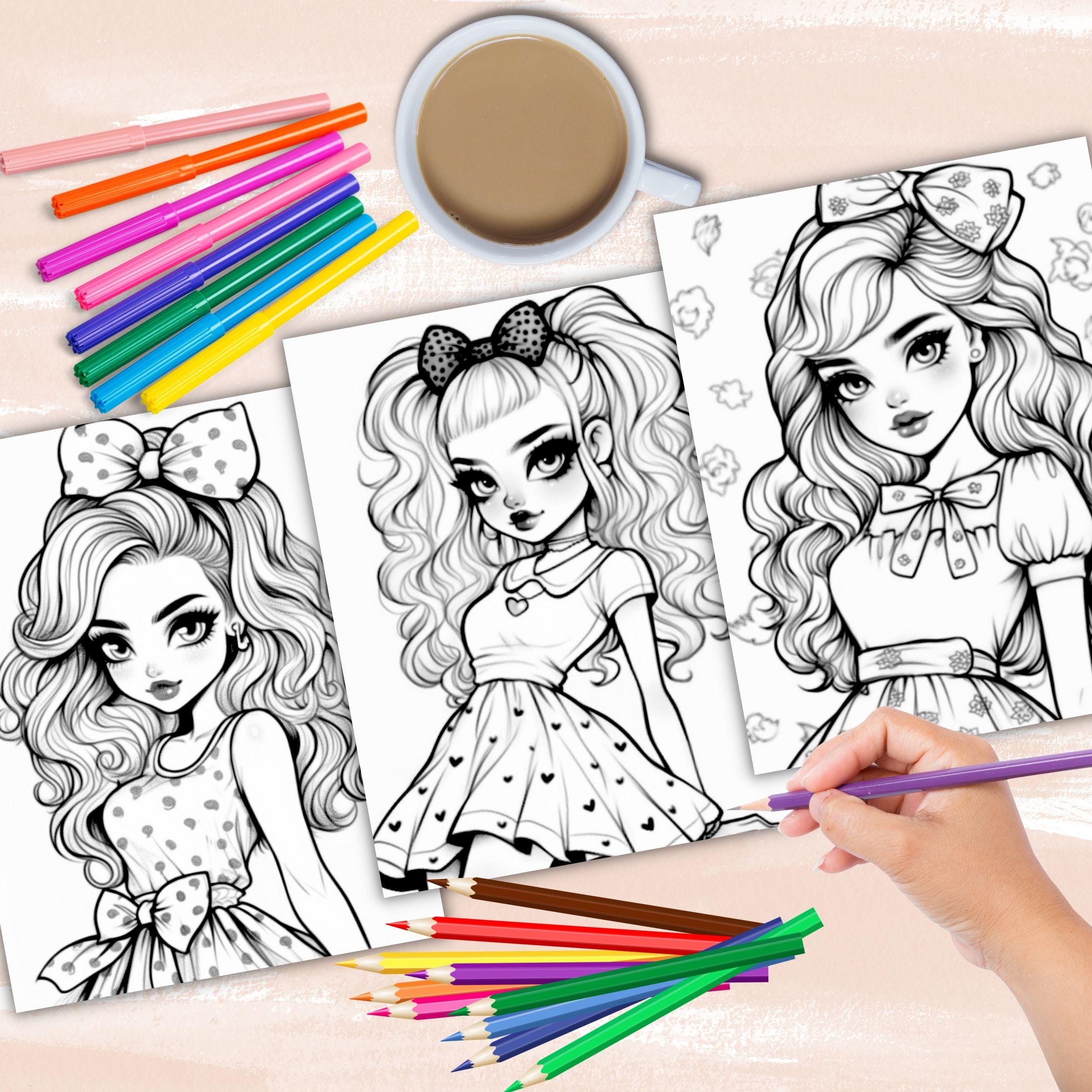 Cute Pin up Girls Coloring Pages, Beautiful Girls Coloring Book, Pin up ...