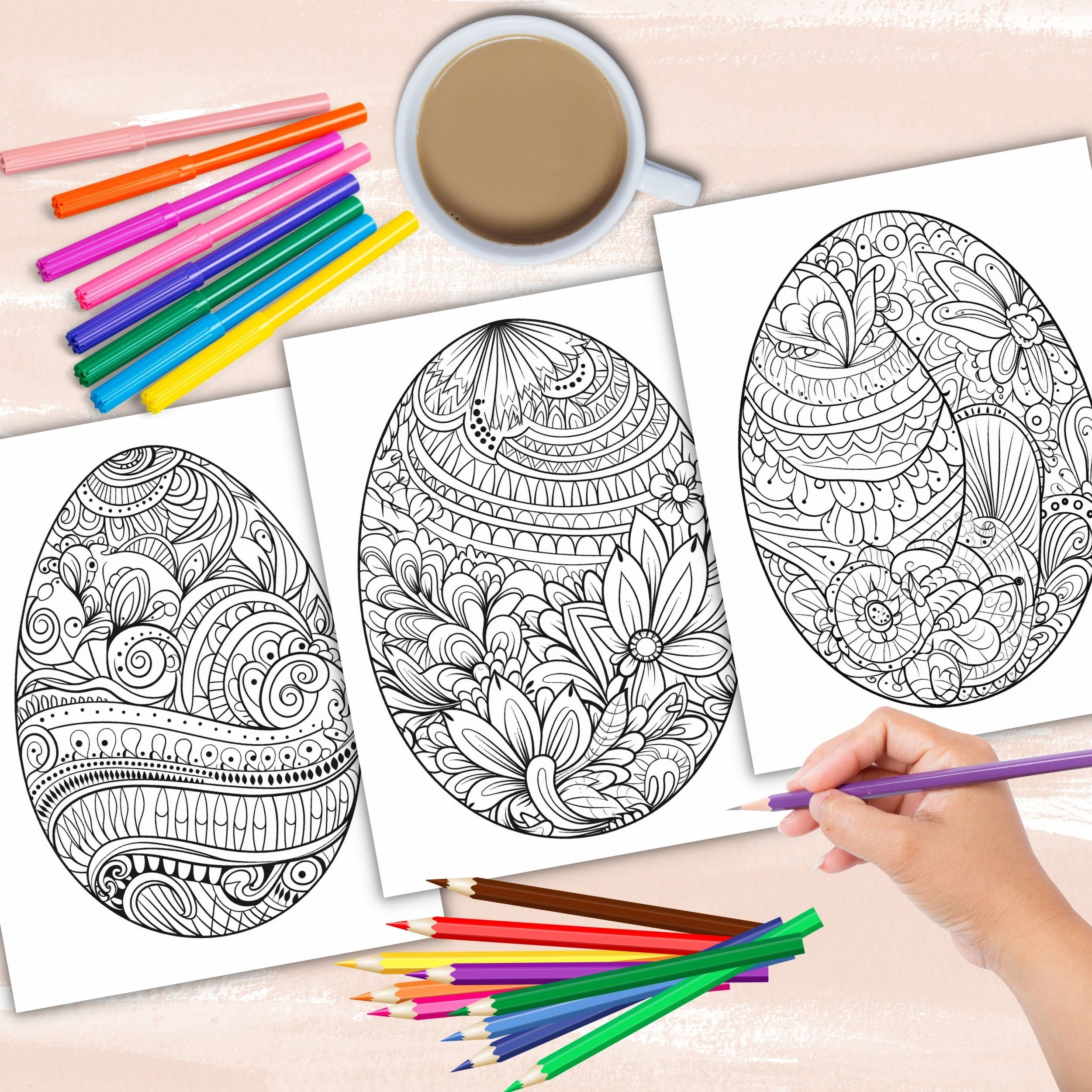 Easter Egg Mandala Coloring Pages, Easter Egg Coloring Book, Zentangle ...