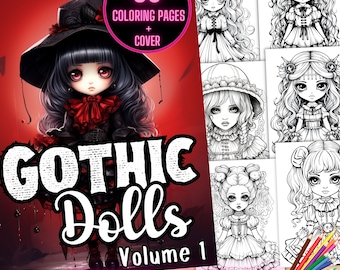 Gothic Dolls Coloring Book, Gothic Anime Girl Coloring Pages, Goth Girl Coloring Sheets, Anime Printable Coloring Book, Manga Coloring Pages