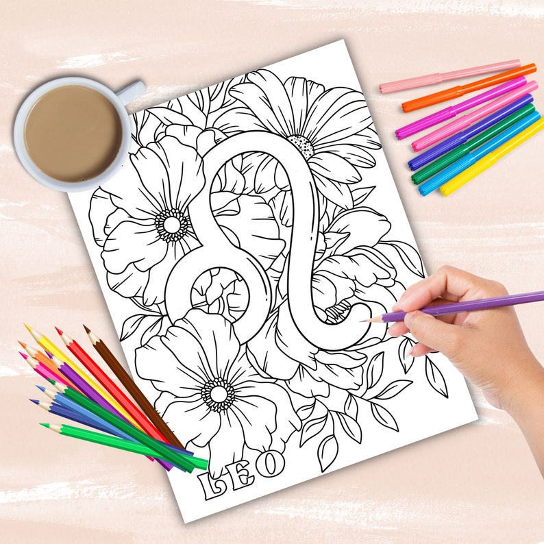 Zodiac Signs coloring book, astrology coloring pages, zodiac charts coloring sheets, instant digital download PDF printable coloring sheets