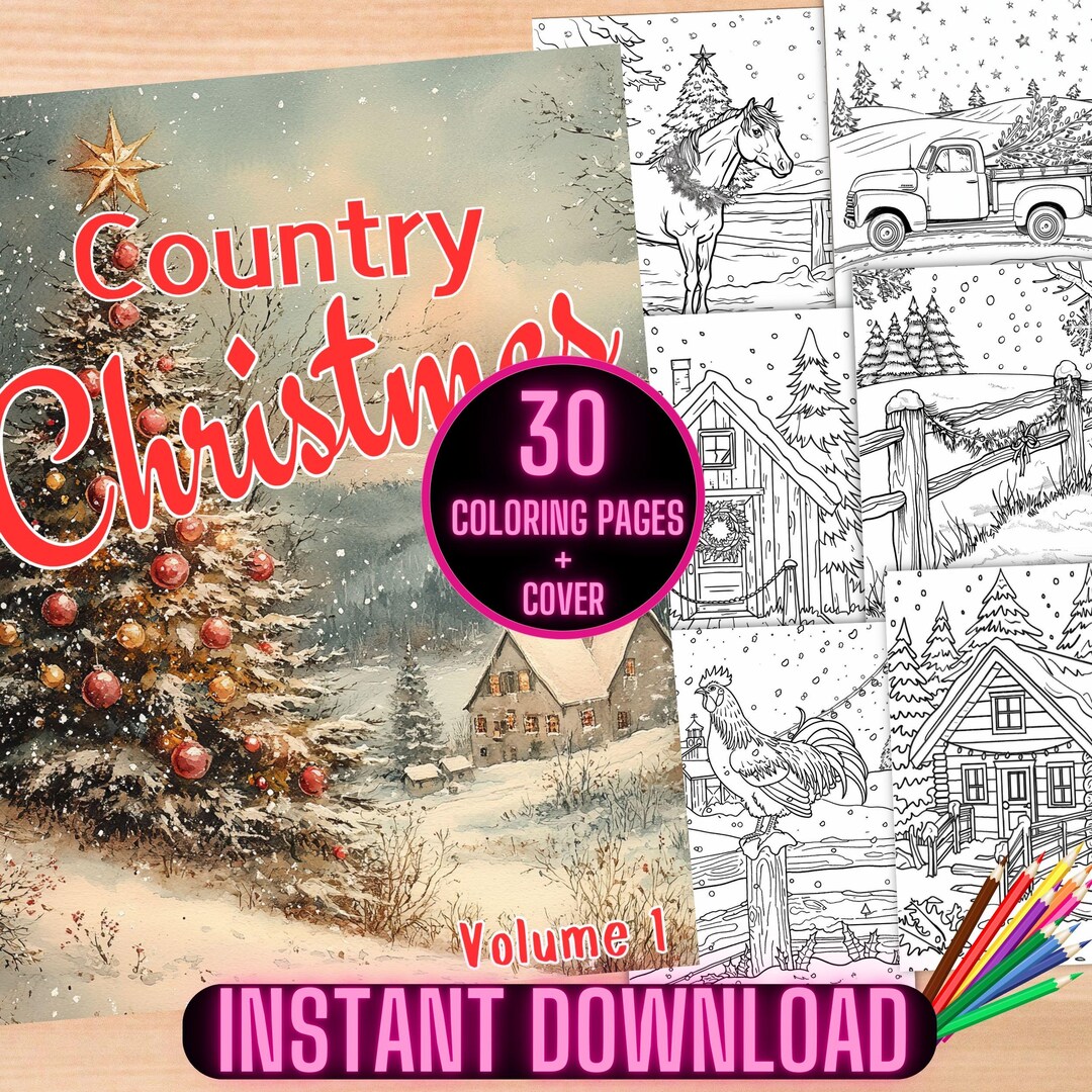 Country Christmas Coloring Pages, Rustic Cabins Christmas Landscapes ...