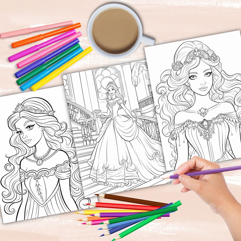 Princess Coloring Paper.pdf Enchanted Princesses Coloring Pages, Fairytale Fantasy Coloring Book ...