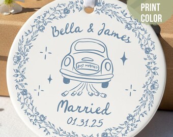 First Christmas Married Ornament, Just Married Car Ornament, Personalized Wedding Gift, Couples Ornament 2025, Custom Gift for Bride Groom