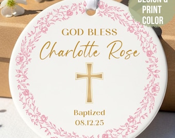 Personalized Baptism Ornament Cross Gift for Son Godson Daughter Goddaughter Gift Custom Baptized Keepsake For Parents Religious Faith Gift