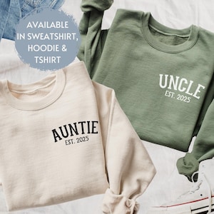 Custom Aunt Uncle Shirts Sweatshirts, Auntie Aunt Shirt, Uncle Shirt, Uncle Gift, Aunt Gift, Matching Family Shirts, Pregnancy Announcement