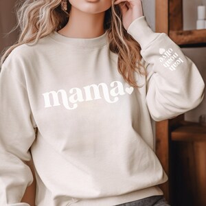Personalized Mama Sweatshirt with Kid Names on Sleeve, Mothers Day Gift, Birthday Gift for Mom, New Mom Gift, Minimalist Cool Mom Sweater