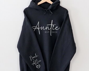RESERVED Personalized Auntie Hooded Sweatshirt Hoodie with Kid Names on Sleeve, Mothers Day Gift, Birthday Gift for Aunt, New Aunt Gift