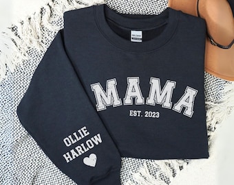 Personalized Mama Sweatshirt with Kid Names on Sleeve, Mothers Day Gift, Birthday Gift for Mom, New Mom Gift, Minimalist Cool Mom Sweater
