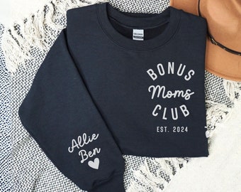 Custom Bonus Mom Bonus Dad Sweatshirt Hoodie Shirt Kid Names on Sleeve, gift for Stepmom Stepdad, Stepmom Stepdad gift, Second Dad Mom Shirt
