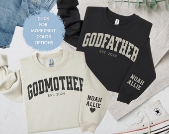 Custom Matching Godmother and Godfather Sweatshirt Hoodie, Godparents Gift, New Godmother Gift for Godmother, Baptism Gift, Godfather Gift