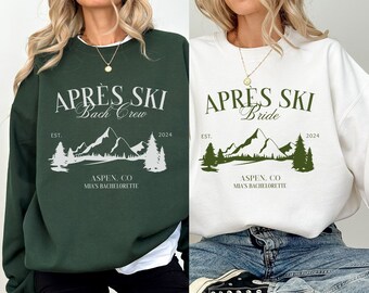 Personalized Winter Bachelorette Bride Sweatshirt, Apres Ski Mountain Bach Party Shirt, Custom bridesmaids shirts, Winter bridal shower