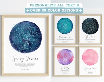 Carte des étoiles personnalisée en téléchargement numérique, carte des étoiles pour la famille des couples, carte des étoiles par date de bébé, cadeau d'anniversaire de mariage pour couple, carte des étoiles avec date de naissance