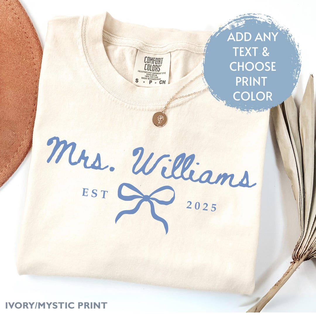 Custom Bow Bride Comfort Colors Shirt Bridal Gift Minimalist Bride Shirt Future Mrs Coquette Bride to be Gift for Honeymoon Shirt Bach Shirt - MEDIUM TSHIRT, Ivory