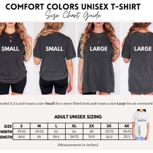 May include: Unisex t-shirt size chart with measurements in inches. The chart shows the width and length of the shirt in sizes small, medium, large, extra large, 2X, 3X, and 4X.