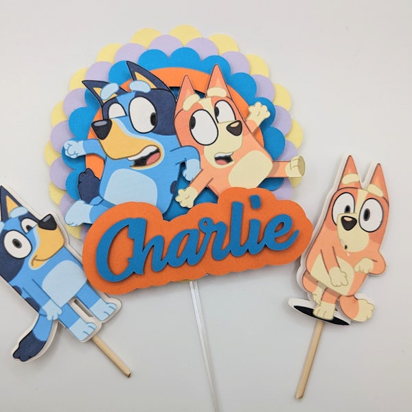 custom personalised Cake Toppers childrens themed girls boys birthday kids handmade cardstock party accessories decoration bluey 3D cake