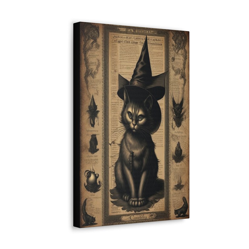 Vintage Cat Witch Canvas Dark Academia Gothic Victorian Art Print Wicca ...