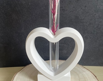 Herzvase mit Reagenzglas Muttertagsgeschenk Wohndekoration Blumendekoration weiß Geschenk Mitbringsel Trockenblumen raysin