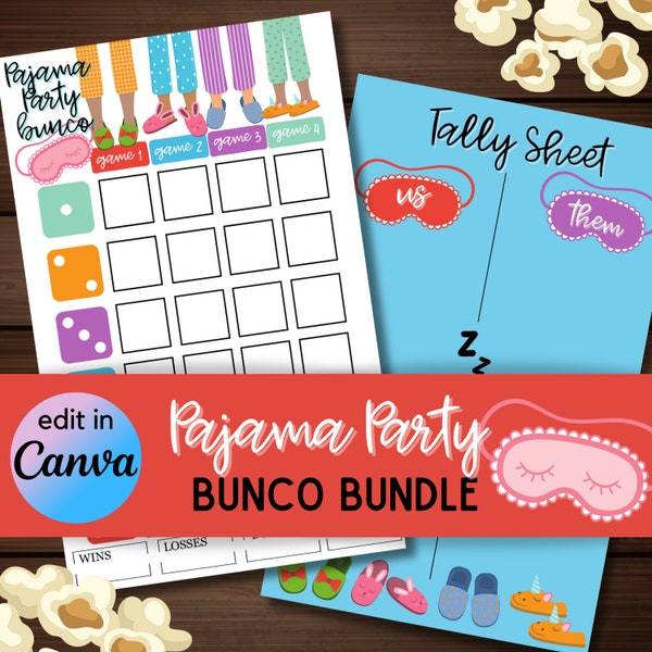 Bunco - pajama party slumber party instant download score sheets table tally table cards additional host printables