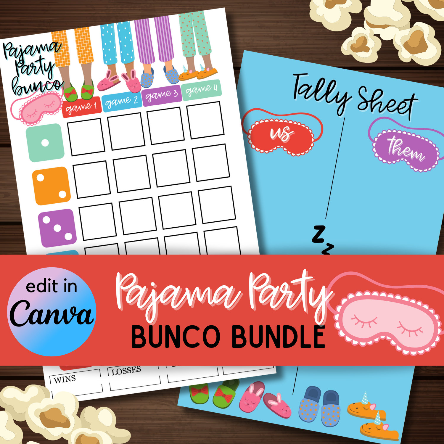 Bunco Pajama Party Slumber Party Instant Download Score Sheets Table ...
