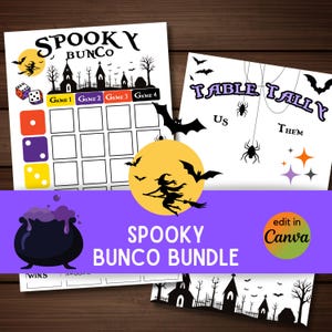 Bunco - carte de pointage effrayante halloween feuille de pointage nom cartes de nourriture accessoires de cabine photo panneau de bienvenue lien toile téléchargement immédiat