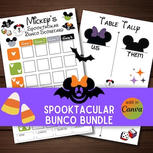 Bunco - souris halloween fantasmagorique carte de pointage feuille de pointage nom aliments cartes photomaton accessoires panneau de bienvenue toile lien téléchargement immédiat