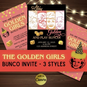 Bunco Einladung - goldene Mädchen - sofort download, 3 Stile, 5x7