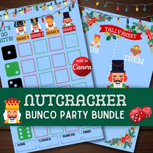 Bunco - Quebra-nozes Bunco Bundle planilhas de pontuação de cartão canva link download instantâneo