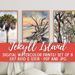 Jekyll Island aquarelafdrukken - 5x7 8x10 12x18 JPG en PDF direct downloaden