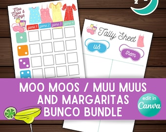 Moomoo Margarita Bunco Party Printables: Score Sheets, Table Signs (Canva Editable, Digital Download