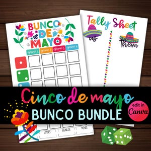 Lot Bunco - feuilles de pointage Cindo De Mayo, cartes de pointage, accessoires photo, panneau de bienvenue, cartes de nourriture, cartes de visite, téléchargement instantané PDF JPG, édition canva