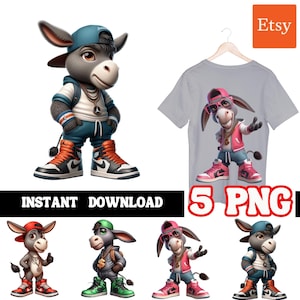Cute Donkey | Urban Donkey | Vagrant Trap Designs | Fantasy Fan Art | Instant Digital Downloads | Sublimation | Hiphop T-Shirts | 5 PNG |