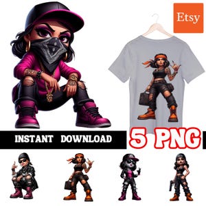 Masked Girl| Urban Cool  Girl Png | Gangster Trap Designs | Gangster  Fan Art | Digital Designs | Sublimation | Hiphop T-Shirts | 5 PNG |
