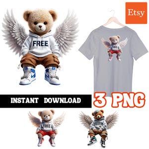 Urban Angel Teddy Bear Designs PNG | Urban Trap Designs | Fantasy Fan Art | Instant Digital Downloads | Sublimation | Gangster Designs | PNG