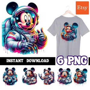Mickey Mouse astronauta / Ratón explorador / Diseños de trampas para gánsteres / Arte de fanáticos de gánsteres / Diseños digitales / Sublimación / Camisetas de hip hop /