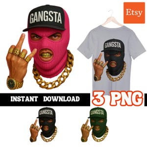 Gangster PNG Ski Mask Diamond Teeth Hustle Guy png Streetwear Style png Streetwear Designs, Money Urban Designs Ski Mask PNG Gangster PNG