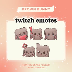 Brown Bunny Emote Pack for Twitch/Discord/YouTube | Cute Rabbit Emote | Streaming | Pack of 5