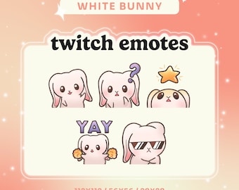 White Bunny Emote Pack for Twitch/Discord/YouTube | Cute Rabbit Emote | Streaming | Pack of 5