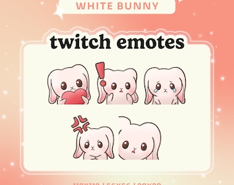 White Bunny Emote Pack for Twitch/Discord/YouTube | Cute Rabbit Emote | Streaming | Pack of 5