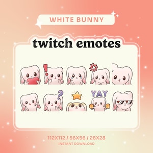 White Bunny Emote Pack for Twitch/Discord/YouTube | Cute Rabbit Emote | Streaming | Pack of 10