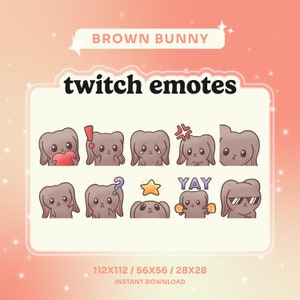 Brown Bunny Emote Pack for Twitch/Discord/YouTube | Cute Rabbit Emote | Streaming | Pack of 10