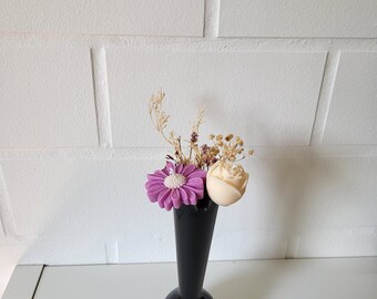 Bouquet de fleurs en bougie et fleurs séchées | vase chiné