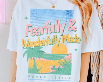Camisetas playeras maravillosamente hechas con miedo Camiseta de playa oceánica Ropa de niña de coco Jesús te ama Merchandising cristiano Camisetas de surf Mermaidcore
