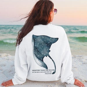 Stingray Beachy Sweatshirts Coconut Girl Top Jesus Hoodie Christian Crewnecks Faith Over Fear Surf Sting Ray Sweaters Coastal Stingray Gifts