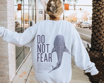 Beachy Sweatshirt Faith Over Fear Christian Crewneck Whale Shark Sweatshirts Whale Shark Hoodie Ocean Beach Hoodies Coconut Girl Sweatshirts