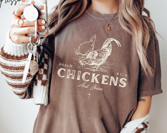 Jesus and Chickens Shirt Chicken Lover Gift Chicken Mom, Christian Streetwear Christian Farmer Funny Christian Chicken Shirt Comfort Colors