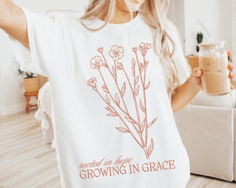 Hibiscus Shirt Hibiscus Flower Shirt Ocean Inspired Style Christian Merch Rooted In Hope Growing In Grace Coconut Girl Clothes Beachy Shirts