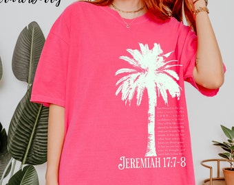 Camisetas playeras con palmeras, estilo inspirado en el océano, ropa de coco para niña, mercancía cristiana de Trust In Him, camisetas playeras del fruto del Espíritu, estilo preppy.