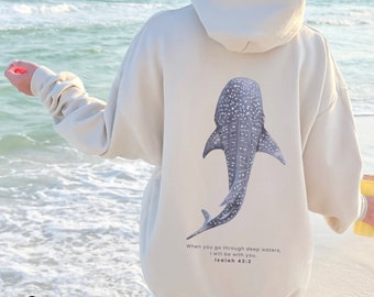 Whale Shark Hoodie Beachy Hoodie Shark Hoodie Coconut Girl Jesus Hoodie Christian Crewneck Faith Over Fear Surf Hoodie Strandhoodie