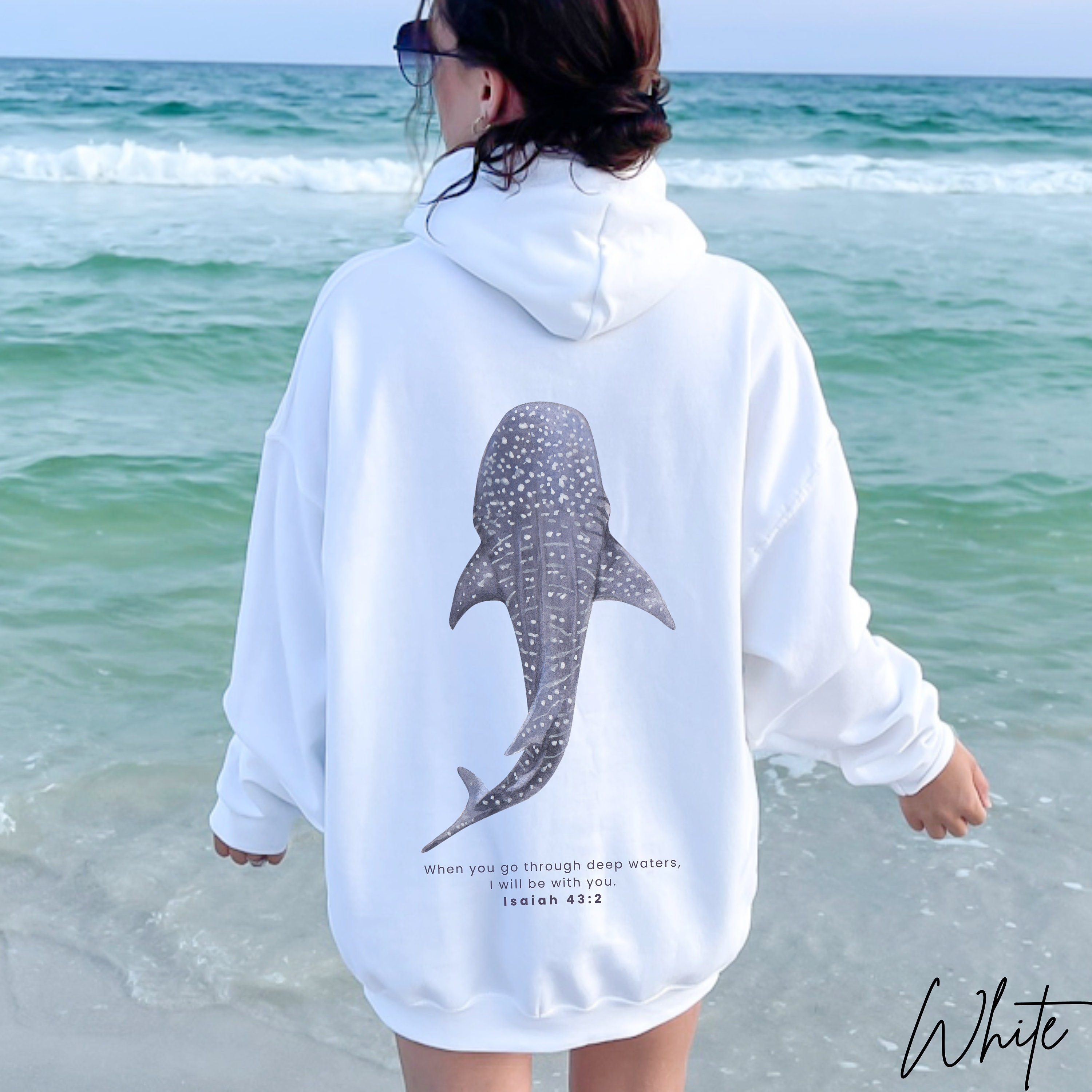 Whale Shark Hoodie Beachy Hoodie Shark Hoodie Coconut Girl Jesus Hoodie  Christian Crewneck Faith Over Fear Surf Hoodie Beach Hoodie 