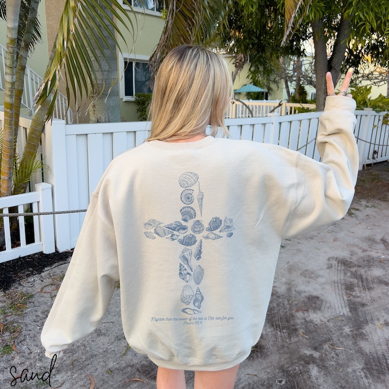Beachy Sweatshirts Christian Crewneck Ocean Inspired Style Coconut Girl Clothes Ocean Beach Sweater Sea Shell Shirts Granola Girl Seashell image 1